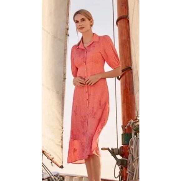 Johnny Was Orla Cotton Shirt Dress PeachPink Vintage Look XS Feminine Embroidery - Picture 1 of 13